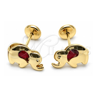 Elephant Garnet CZ Gold Filled Stud Earrings — main product image — SKU 133628 | Aretes de Elefante con Circonia Granate — imagen principal del producto — SKU 133628