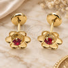 Oro Laminado Stud Earring, Gold Filled Style Flower Design, with Garnet Cubic Zirconia, Polished, Golden Finish, 02.09.0201