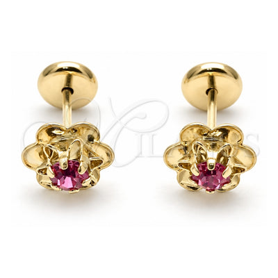 Oro Laminado Stud Earring, Gold Filled Style Flower Design, with Pink Cubic Zirconia, Polished, Golden Finish, 02.09.0201.1