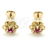 Oro Laminado Stud Earring, Gold Filled Style Flower Design, with Pink Cubic Zirconia, Polished, Golden Finish, 02.09.0201.1