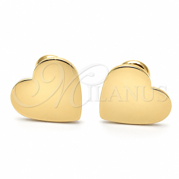 Oro Laminado Stud Earring, Gold Filled Style Heart Design, Polished, Golden Finish, 02.09.0202