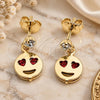 Oro Laminado Stud Earring, Gold Filled Style Heart Design, with Garnet Cubic Zirconia, Polished, Golden Finish, 02.09.0203
