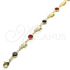 Oro Laminado Fancy Anklet, Gold Filled Style Elephant Design, with Garnet and Black Crystal, Polished, Golden Finish, 03.213.0093.10 (07 MM Thickness, 10 Inches Length)