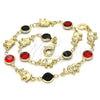 Oro Laminado Fancy Anklet, Gold Filled Style Elephant Design, with Garnet and Black Crystal, Polished, Golden Finish, 03.213.0093.10 (07 MM Thickness, 10 Inches Length)