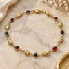 Oro Laminado Fancy Anklet, Gold Filled Style Elephant Design, with Garnet and Black Crystal, Polished, Golden Finish, 03.213.0093.10 (07 MM Thickness, 10 Inches Length)
