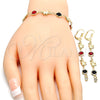 Oro Laminado Necklace, Bracelet and Earring, Gold Filled Style Elephant Design, with Garnet and Black Crystal, Polished, Golden Finish, 06.213.0006