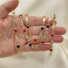Oro Laminado Necklace, Bracelet and Earring, Gold Filled Style Elephant Design, with Garnet and Black Crystal, Polished, Golden Finish, 06.213.0006