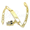 Oro Laminado ID Bracelet, Gold Filled Style Nameplate and Owl Design, with White and Black Micro Pave, Polished, Golden Finish, 03.63.2173.06 (05 MM Thickness, 6 Inches Length)