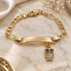 Oro Laminado ID Bracelet, Gold Filled Style Nameplate and Owl Design, with White and Black Micro Pave, Polished, Golden Finish, 03.63.2173.06 (05 MM Thickness, 6 Inches Length)