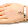 Oro Laminado ID Bracelet, Gold Filled Style Nameplate and Cross Design, with Multicolor Micro Pave, Polished, Golden Finish, 03.63.2176.1.06 (05 MM Thickness, 6 Inches Length)