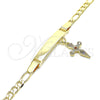 Oro Laminado ID Bracelet, Gold Filled Style Nameplate and Cross Design, with Multicolor Micro Pave, Polished, Golden Finish, 03.63.2176.1.06 (05 MM Thickness, 6 Inches Length)