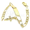 Oro Laminado ID Bracelet, Gold Filled Style Nameplate and Cross Design, with Multicolor Micro Pave, Polished, Golden Finish, 03.63.2176.1.06 (05 MM Thickness, 6 Inches Length)