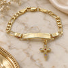 Oro Laminado ID Bracelet, Gold Filled Style Nameplate and Cross Design, with Multicolor Micro Pave, Polished, Golden Finish, 03.63.2176.1.06 (05 MM Thickness, 6 Inches Length)