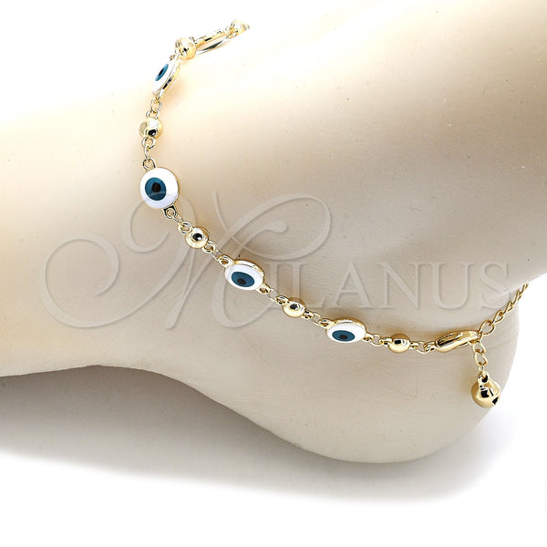 Gold Filled Anklet — Fancy Anklet Evil Eye Design White Enamel 03. — alternate product view — SKU 133652 | Oro Laminado tobillera — elegante Anklet Evil Eye diseño blanco Enamel 03. — SKU 133652