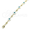 Oro Laminado Fancy Anklet, Gold Filled Style Evil Eye Design, White Enamel Finish, Golden Finish, 03.213.0018.1.10 (08 MM Thickness, 10 Inches Length)