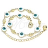 Oro Laminado Fancy Anklet, Gold Filled Style Evil Eye Design, White Enamel Finish, Golden Finish, 03.213.0018.1.10 (08 MM Thickness, 10 Inches Length)