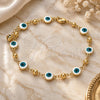 Oro Laminado Fancy Anklet, Gold Filled Style Evil Eye Design, White Enamel Finish, Golden Finish, 03.213.0018.1.10 (08 MM Thickness, 10 Inches Length)