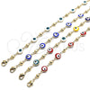 Oro Laminado Fancy Anklet, Gold Filled Style Evil Eye Design, White Enamel Finish, Golden Finish, 03.213.0018.1.10 (08 MM Thickness, 10 Inches Length)
