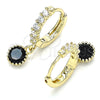 Oro Laminado Huggie Hoop, Gold Filled Style with Black and White Cubic Zirconia, Polished, Golden Finish, 02.213.0044.6