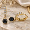 Oro Laminado Huggie Hoop, Gold Filled Style with Black and White Cubic Zirconia, Polished, Golden Finish, 02.213.0044.6