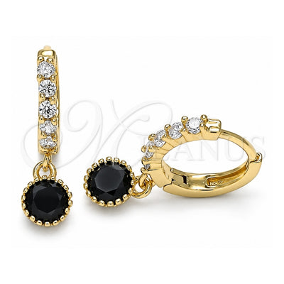 Oro Laminado Huggie Hoop, Gold Filled Style with Black and White Cubic Zirconia, Polished, Golden Finish, 02.213.0044.6