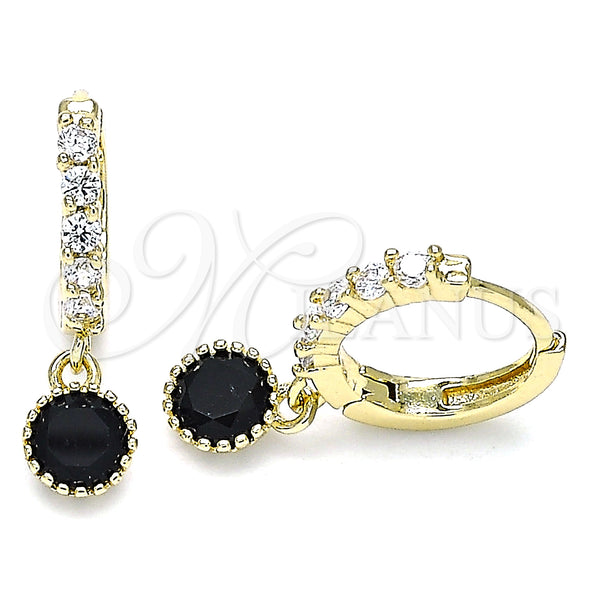 Gold Filled Hoop Earrings — Huggie Hoop with Black and White Cubic Zirconia — main product view — SKU 133653 | Oro Laminado aretes de aro — Huggie Hoop with negro and blanco Cubic Zirconia — SKU 133653