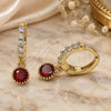 Oro Laminado Huggie Hoop, Gold Filled Style with Garnet and White Cubic Zirconia, Polished, Golden Finish, 02.213.0044.7