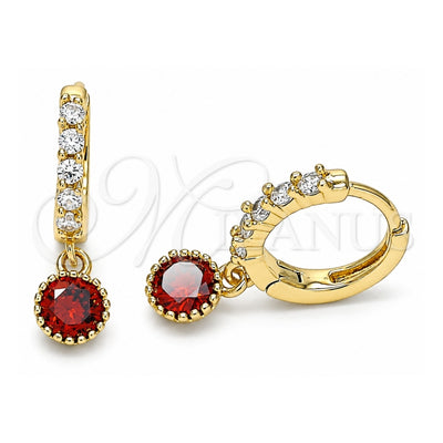 Oro Laminado Huggie Hoop, Gold Filled Style with Garnet and White Cubic Zirconia, Polished, Golden Finish, 02.213.0044.7
