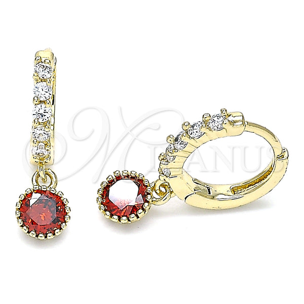 Gold Filled Hoop Earrings — Huggie Hoop with Garnet and White Cubic Zirconia — main product view — SKU 133654 | Oro Laminado aretes de aro — Huggie Hoop with Garnet and blanco Cubic Zirconia — SKU 133654