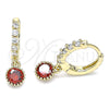 Oro Laminado Huggie Hoop, Gold Filled Style with Garnet and White Cubic Zirconia, Polished, Golden Finish, 02.213.0044.7