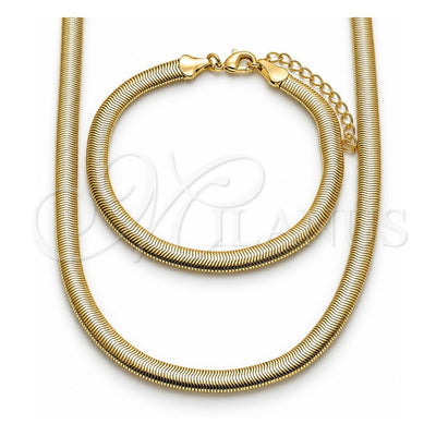Oro Laminado Necklace and Bracelet, Gold Filled Style Rat Tail Design, Polished, Golden Finish, 06.213.0007