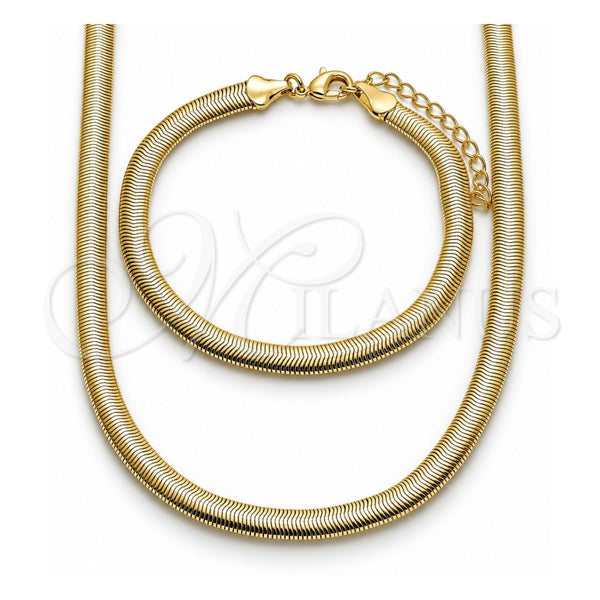 Oro Laminado Necklace and Bracelet, Gold Filled Style Rat Tail Design, Polished, Golden Finish, 06.213.0007