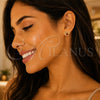 Oro Laminado Stud Earring, Gold Filled Style Flower Design, with Garnet Cubic Zirconia, Polished, Golden Finish, 02.09.0205