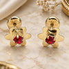 Oro Laminado Stud Earring, Gold Filled Style Flower Design, with Garnet Cubic Zirconia, Polished, Golden Finish, 02.09.0205
