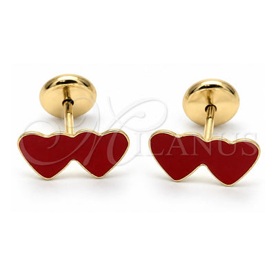 Oro Laminado Stud Earring, Gold Filled Style Heart Design, Polished, Golden Finish, 02.09.0208