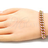 Oro Laminado Basic Bracelet, Gold Filled Style Miami Cuban Design, Pink Enamel Finish, Golden Finish, 03.341.0075.1.07 (08 MM Thickness, 7 Inches Length)