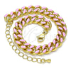 Oro Laminado Basic Bracelet, Gold Filled Style Miami Cuban Design, Pink Enamel Finish, Golden Finish, 03.341.0075.1.07 (08 MM Thickness, 7 Inches Length)