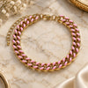 Oro Laminado Basic Bracelet, Gold Filled Style Miami Cuban Design, Pink Enamel Finish, Golden Finish, 03.341.0075.1.07 (08 MM Thickness, 7 Inches Length)