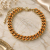 Oro Laminado Basic Bracelet, Gold Filled Style Miami Cuban Design, Orange Enamel Finish, Golden Finish, 03.341.0075.5.07 (08 MM Thickness, 7 Inches Length)
