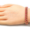 Oro Laminado Basic Bracelet, Gold Filled Style Miami Cuban Design, Dark Pink Enamel Finish, Golden Finish, 03.341.0075.6.07 (08 MM Thickness, 7 Inches Length)