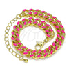 Oro Laminado Basic Bracelet, Gold Filled Style Miami Cuban Design, Dark Pink Enamel Finish, Golden Finish, 03.341.0075.6.07 (08 MM Thickness, 7 Inches Length)