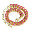 Oro Laminado Basic Bracelet, Gold Filled Style Miami Cuban Design, Dark Pink Enamel Finish, Golden Finish, 03.341.0075.6.07 (08 MM Thickness, 7 Inches Length)
