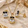 Oro Laminado Earring and Pendant Adult Set, Gold Filled Style Owl Design, with Black and White Crystal, Polished, Golden Finish, 10.379.0002