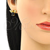 Oro Laminado Earring and Pendant Adult Set, Gold Filled Style Bee Design, with Black Crystal, Polished, Golden Finish, 10.379.0003