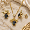 Oro Laminado Earring and Pendant Adult Set, Gold Filled Style Bee Design, with Black Crystal, Polished, Golden Finish, 10.379.0003