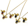 Oro Laminado Earring and Pendant Adult Set, Gold Filled Style Bee Design, with Black Crystal, Polished, Golden Finish, 10.379.0003