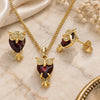 Oro Laminado Earring and Pendant Adult Set, Gold Filled Style Owl Design, with Garnet Crystal, Polished, Golden Finish, 10.379.0008.1