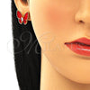 Oro Laminado Earring and Pendant Adult Set, Gold Filled Style Butterfly Design, with White Crystal, Red Enamel Finish, Golden Finish, 10.379.0009.1