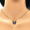 Oro Laminado Earring and Pendant Adult Set, Gold Filled Style Butterfly Design, with White Crystal, Blue Enamel Finish, Golden Finish, 10.379.0009.2
