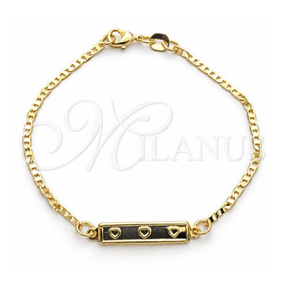Oro Laminado ID Bracelet, Gold Filled Style Heart and Mariner Design, Polished, Golden Finish, 03.32.0256.06